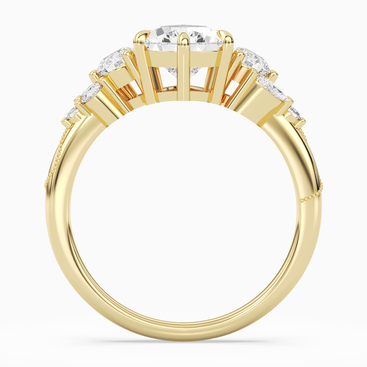 Pear Composite Three Stone Ring in 18K Yellow Gold side profile