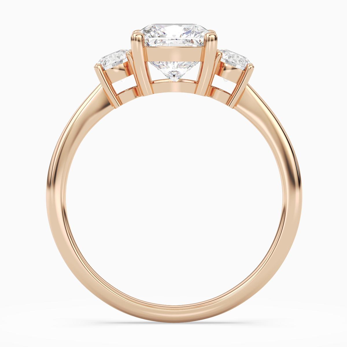 Cushion Classic Round Three Stone Large Sides in 14K Rose Gold side profile