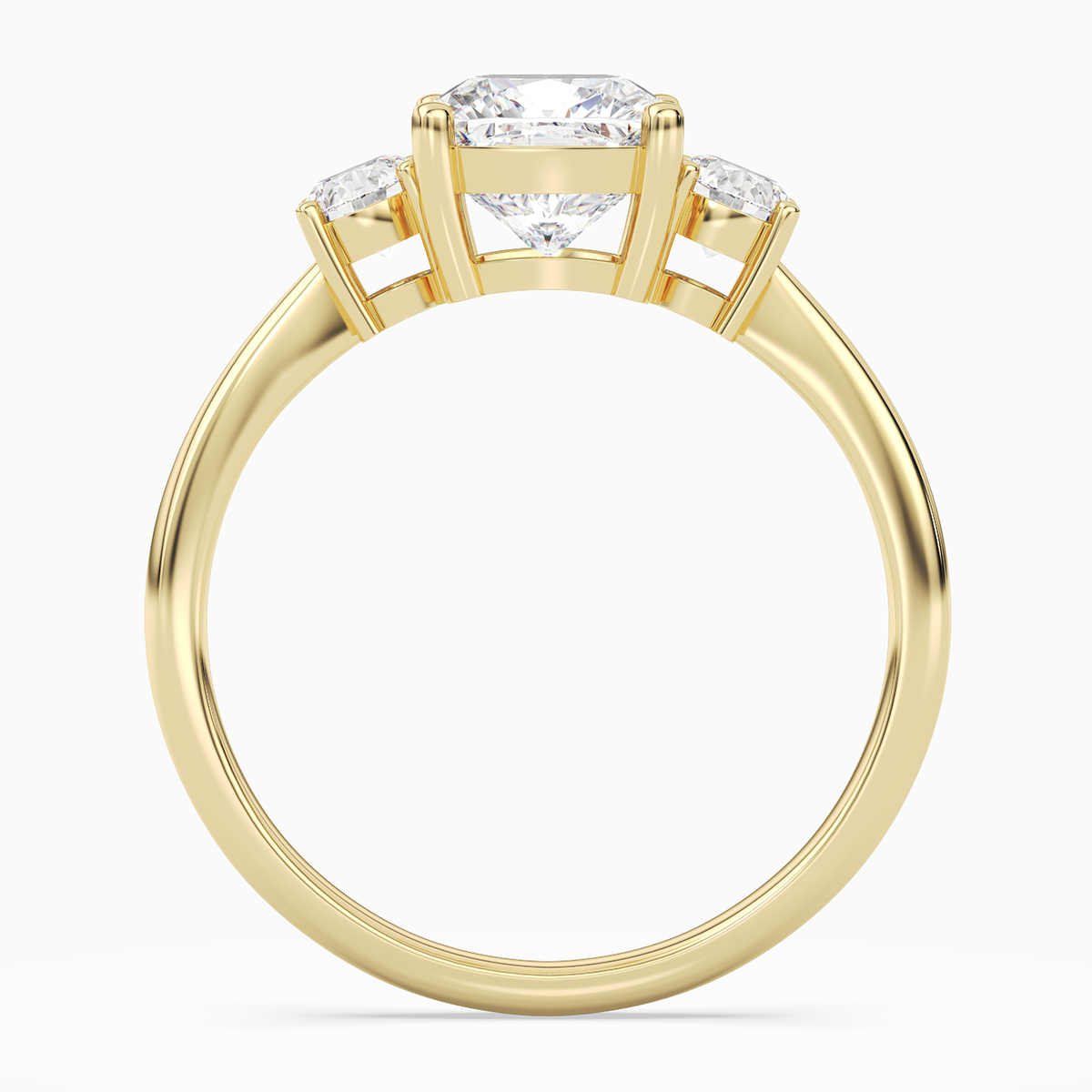 Cushion Classic Round Three Stone Large Sides in 14K Yellow Gold side profile