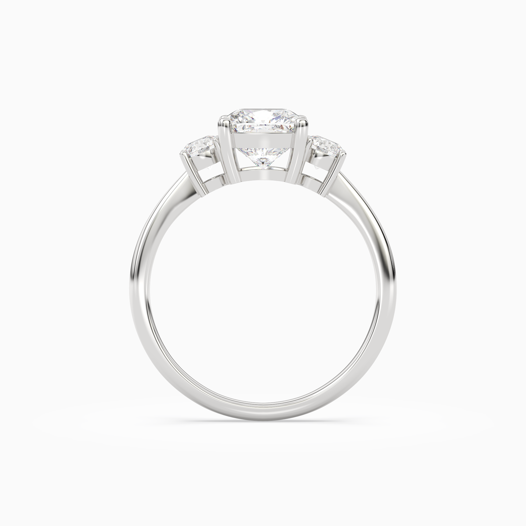 Cushion Classic Round Three Stone Large Sides in 18K White Gold side profile