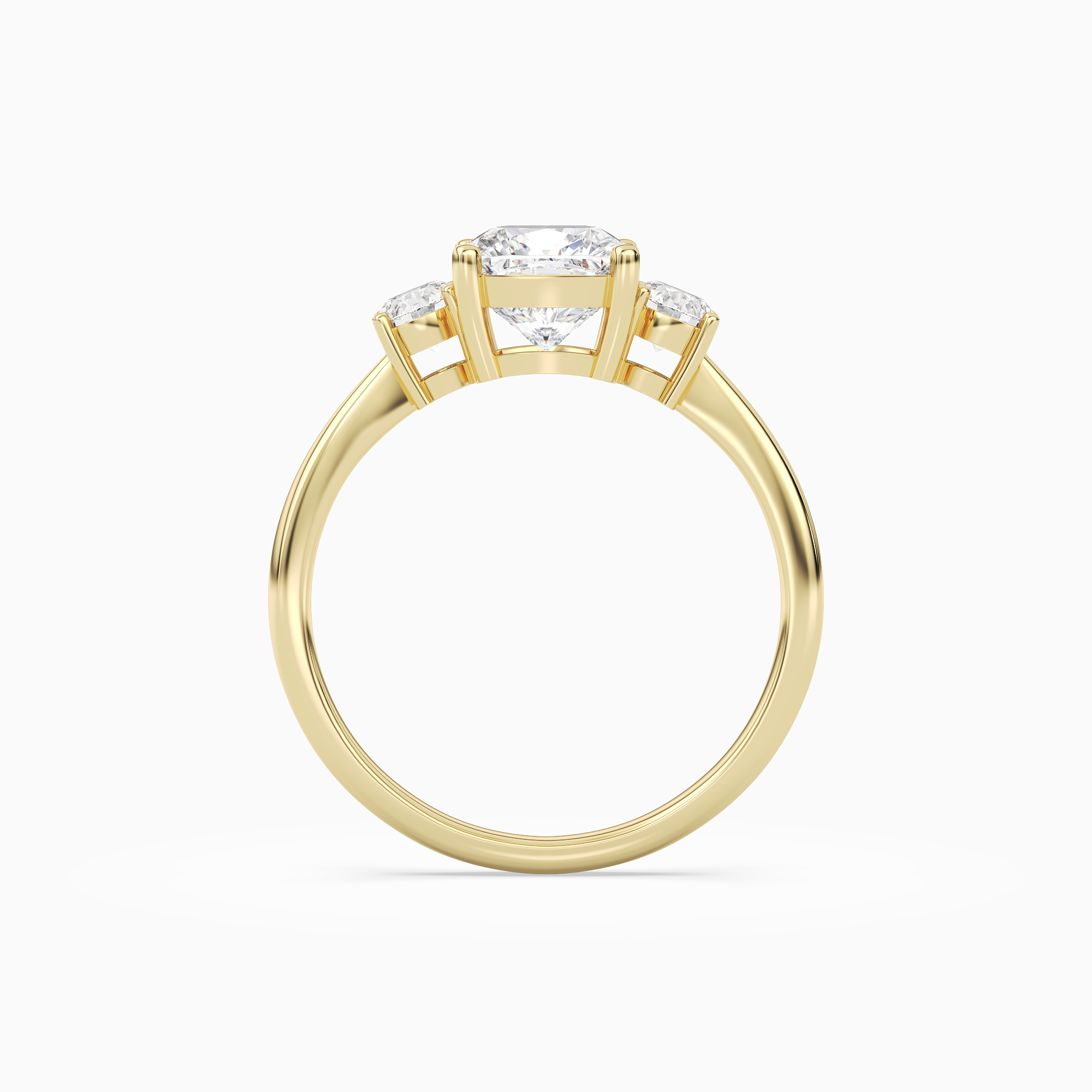Cushion Classic Round Three Stone Large Sides in 18K Yellow Gold side profile