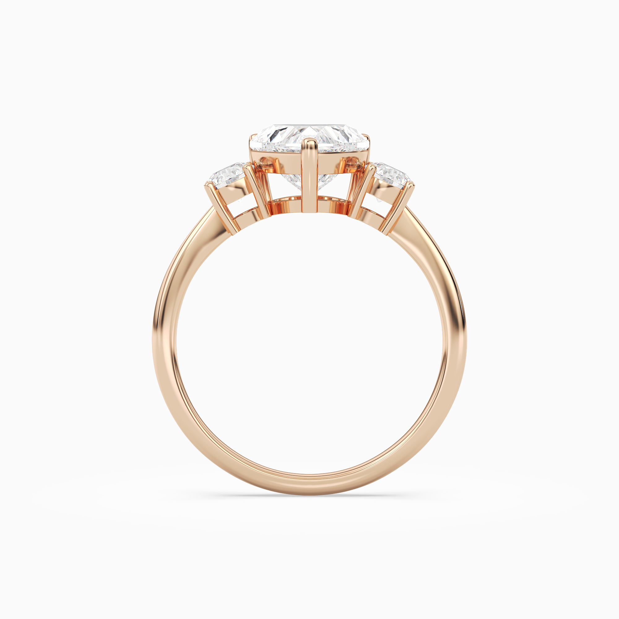 Heart Classic Round Three Stone Large Sides in 14K Rose Gold side profile