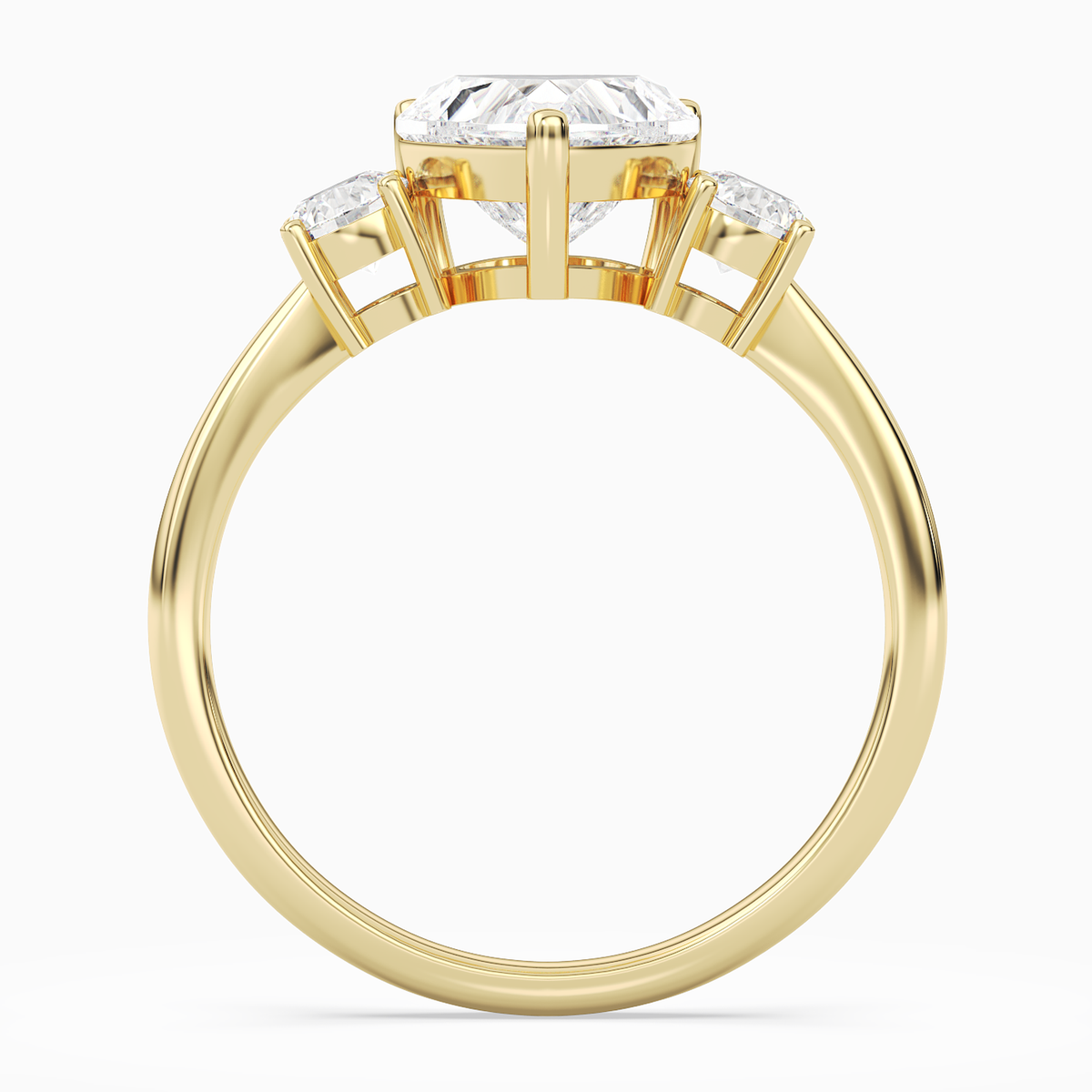 Heart Classic Round Three Stone Large Sides in 14K Yellow Gold side profile