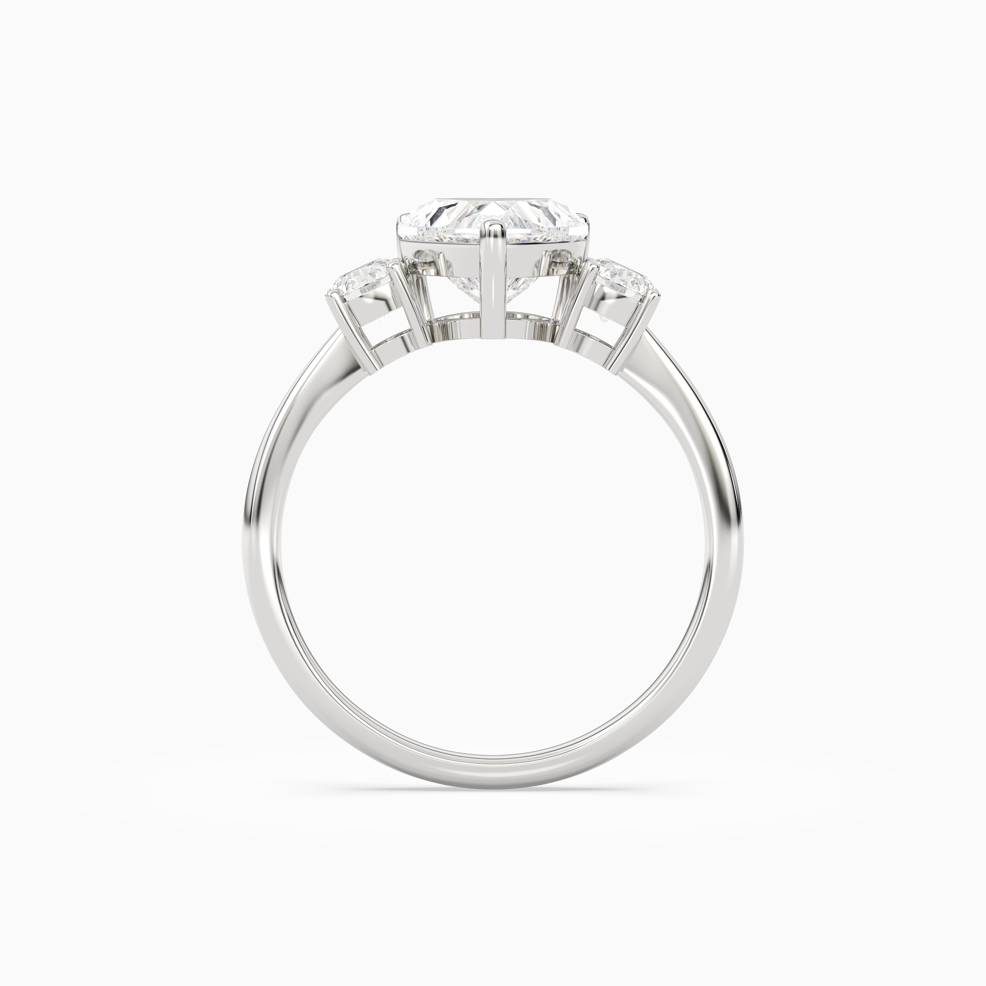 Heart Classic Round Three Stone Large Sides in Platinum side profile