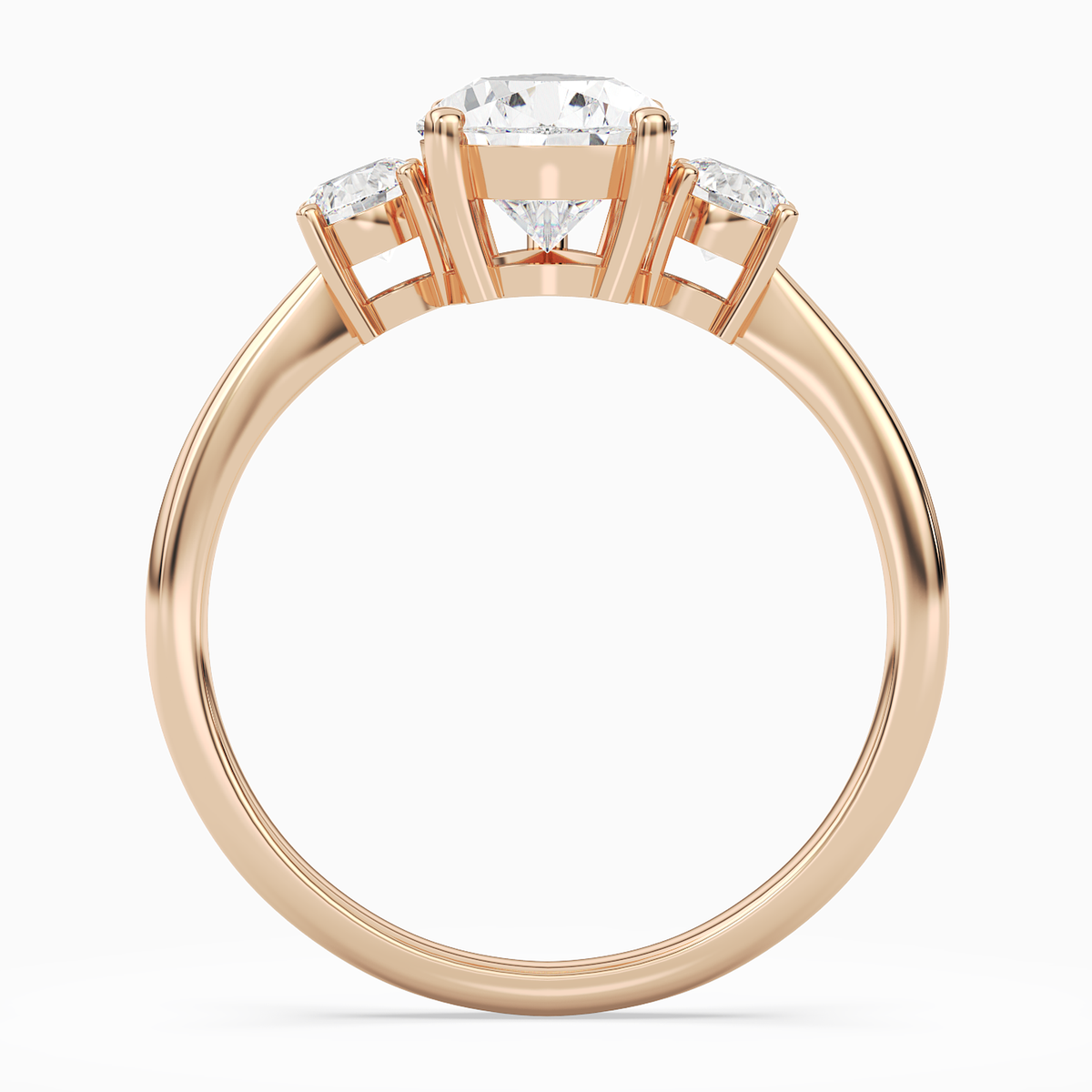 Pear Classic Round Three Stone Large Sides in 14K Rose Gold side profile