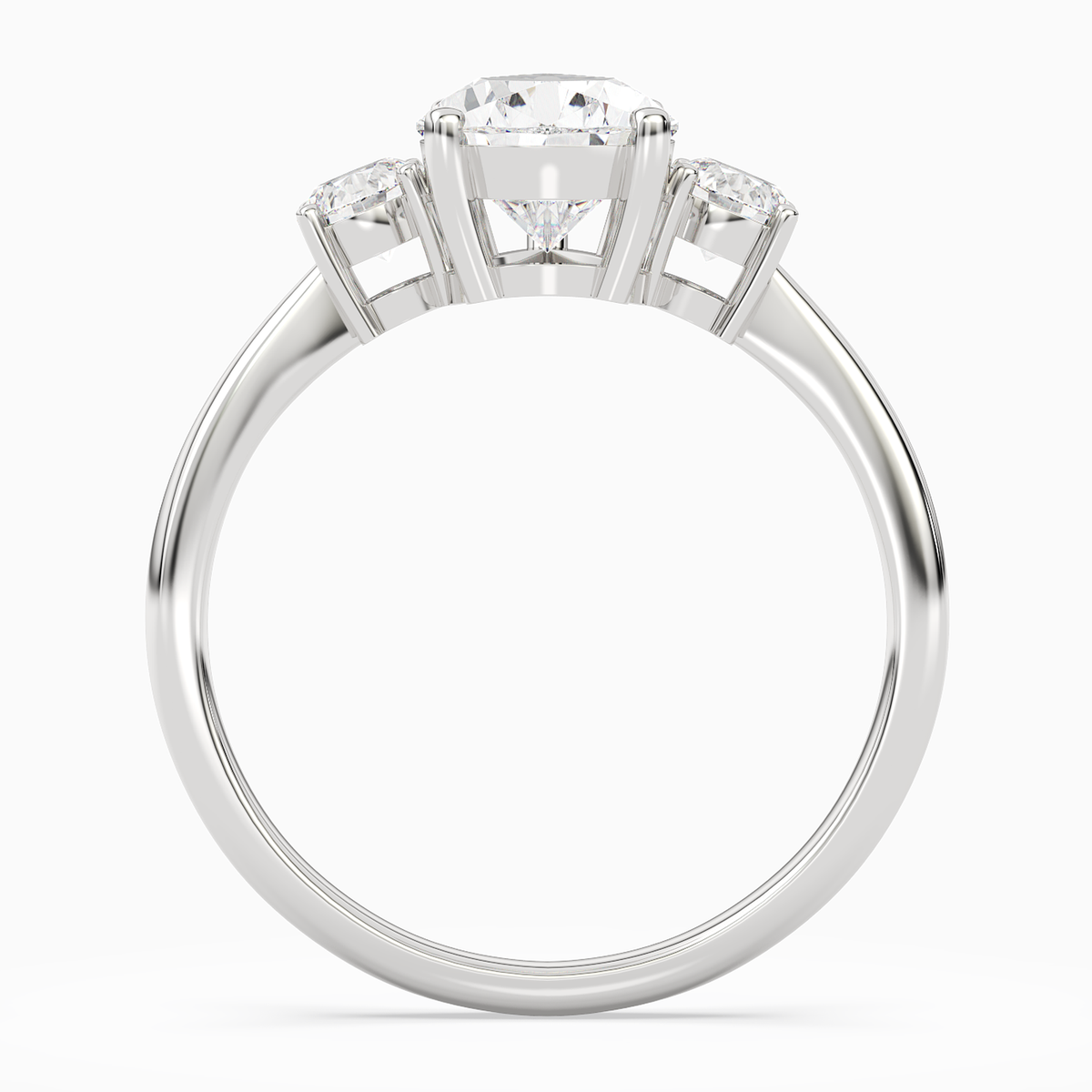 Pear Classic Round Three Stone Large Sides in 14K White Gold side profile