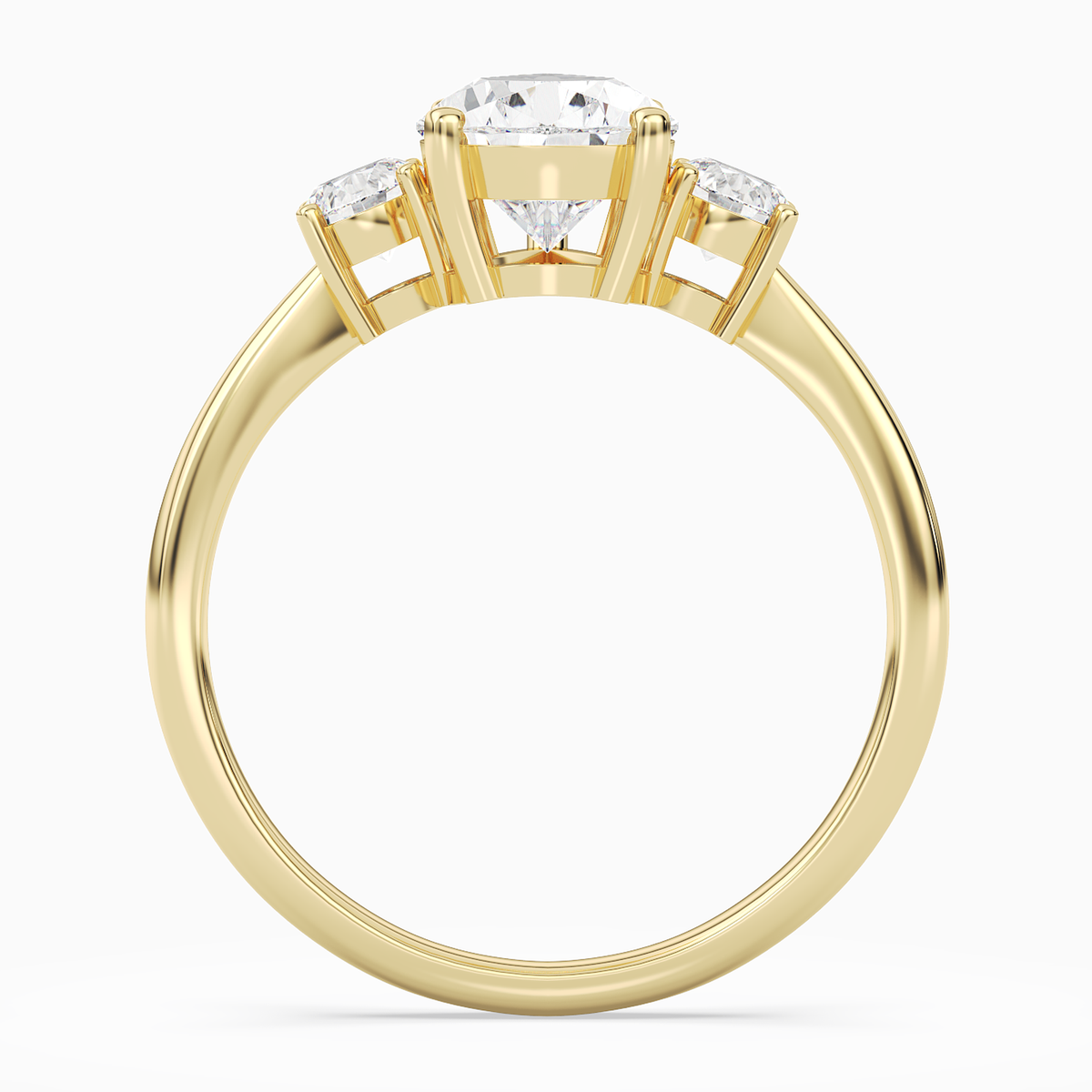 Pear Classic Round Three Stone Large Sides in 14K Yellow Gold side profile