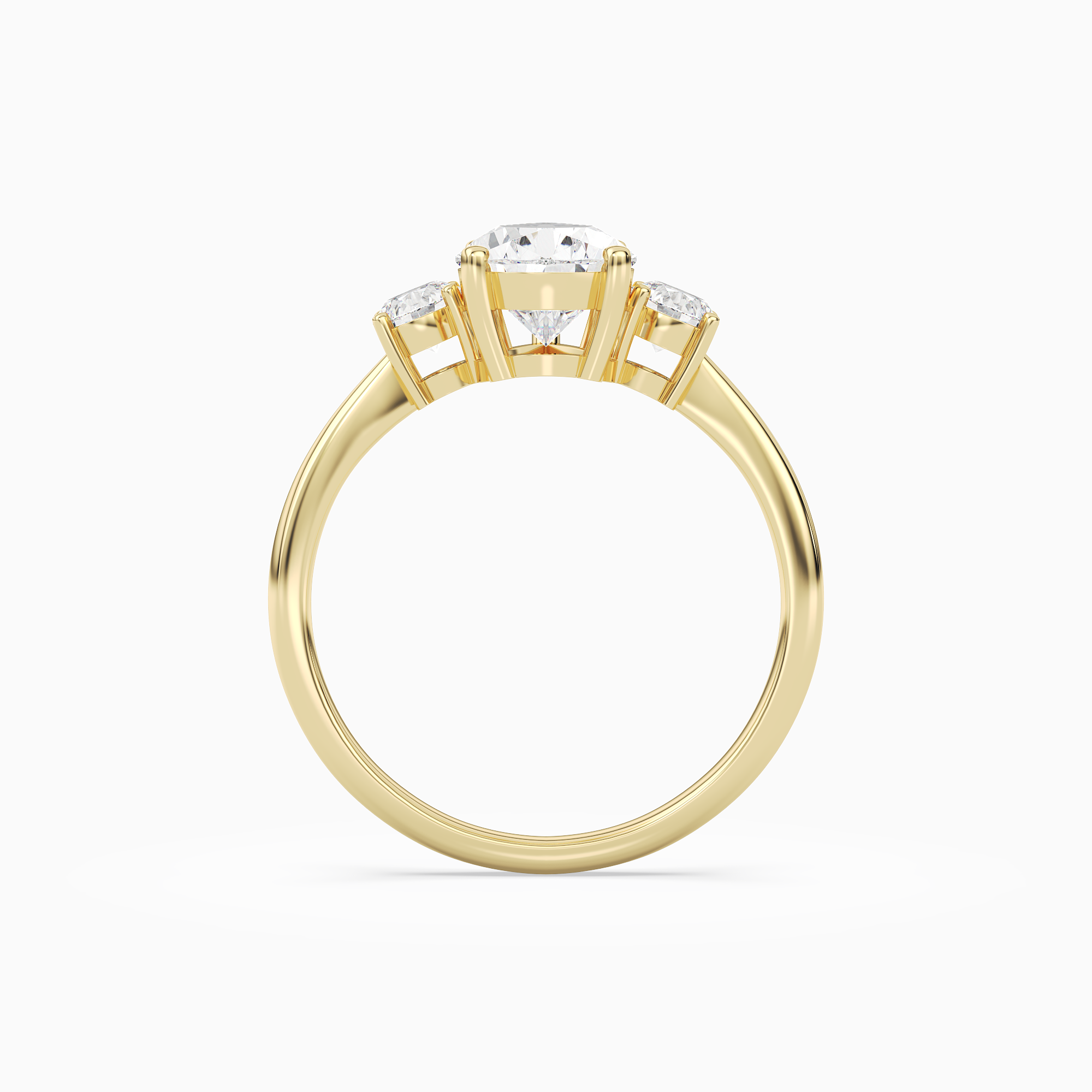 Pear Classic Round Three Stone Large Sides in 18K Yellow Gold side profile
