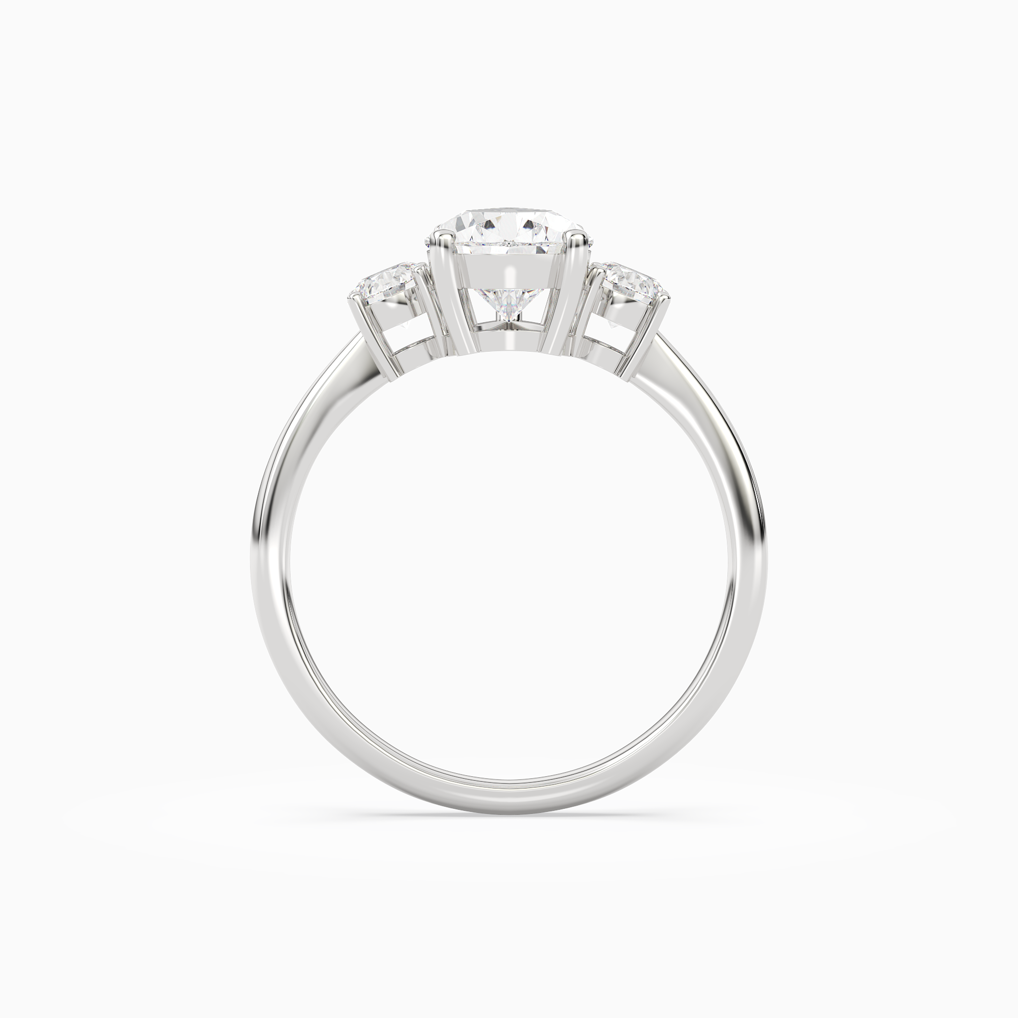 Pear Classic Round Three Stone Large Sides in Platinum side profile