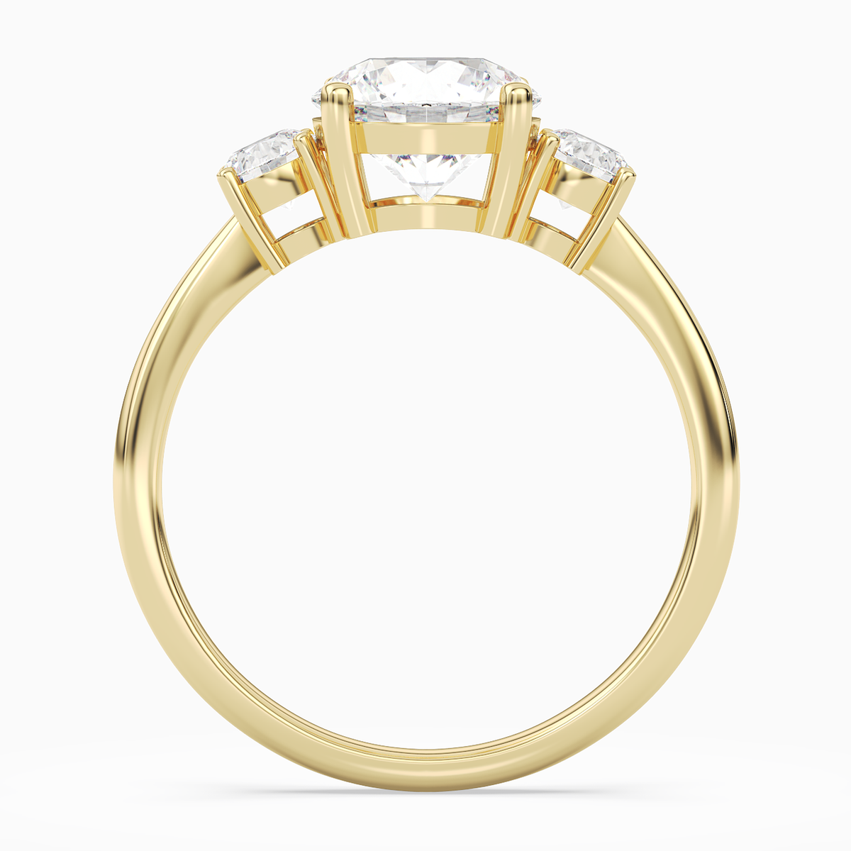Round Classic Round Three Stone Large Sides in 14K Yellow Gold side profile