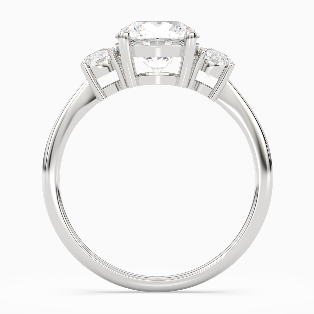 Round Classic Round Three Stone Large Sides in Platinum side profile