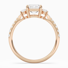 Emerald Classic Round Three Stone Pavé in 14K Rose Gold side profile
