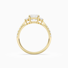Emerald Classic Round Three Stone Pavé in 18K Yellow Gold side profile