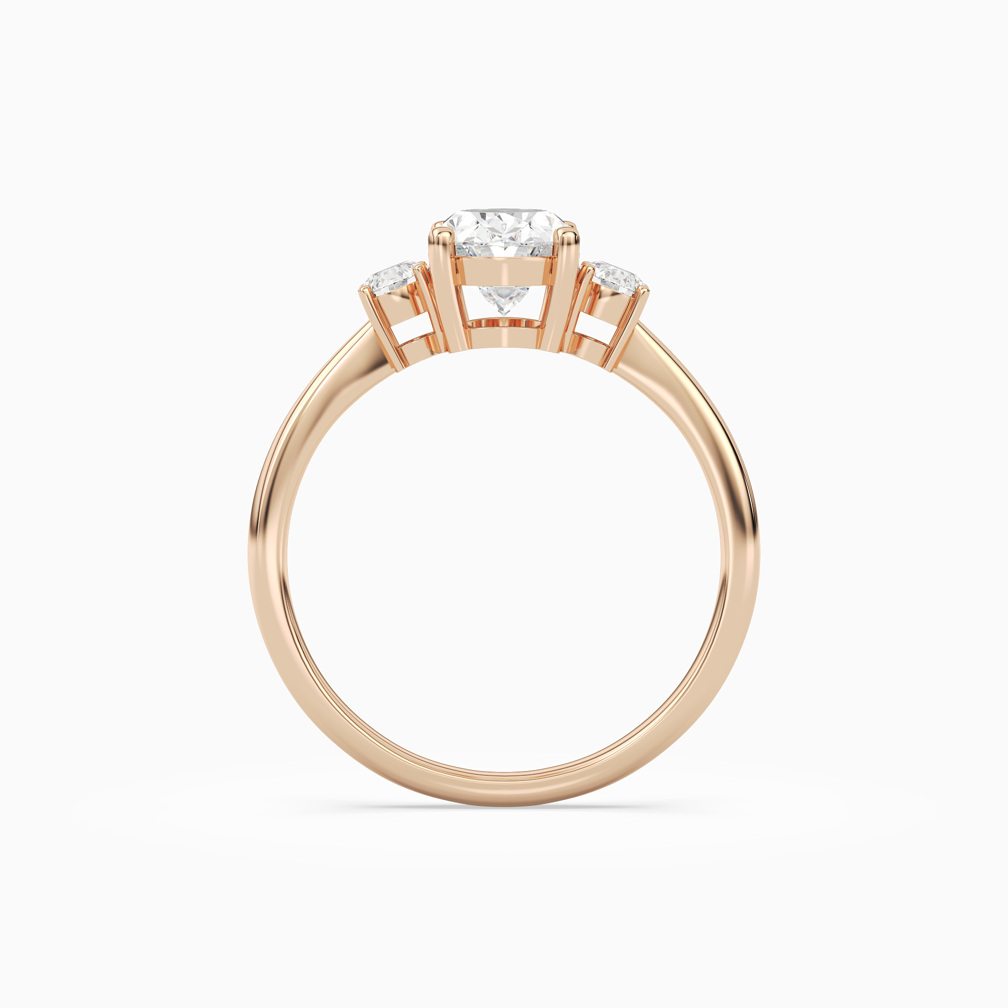 Oval Classic Round Three Stone Small Sides in 14K Rose Gold side profile