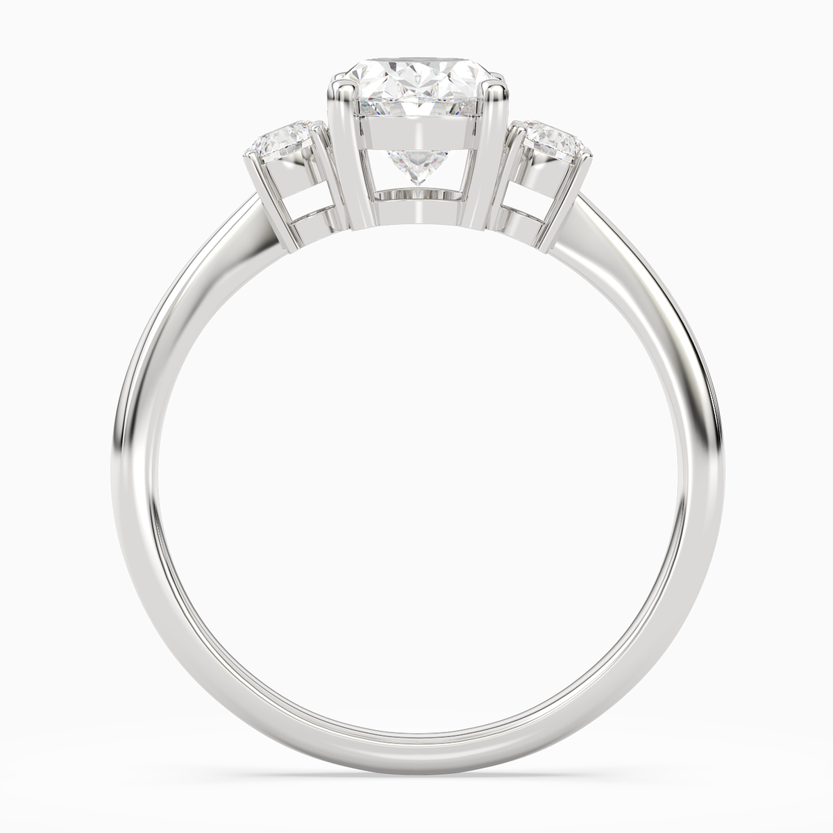 Oval Classic Round Three Stone Small Sides in 14K White Gold side profile