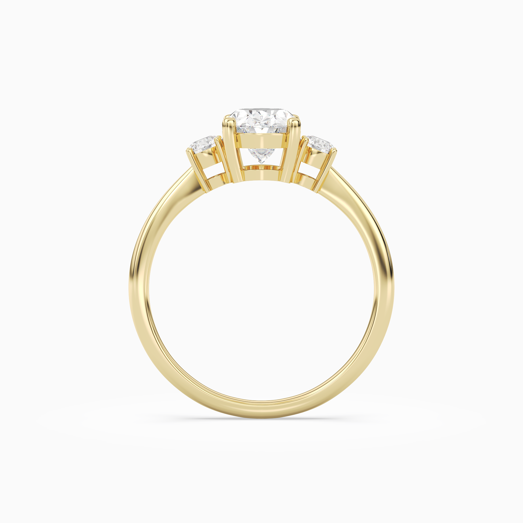 Oval Classic Round Three Stone Small Sides in 14K Yellow Gold side profile