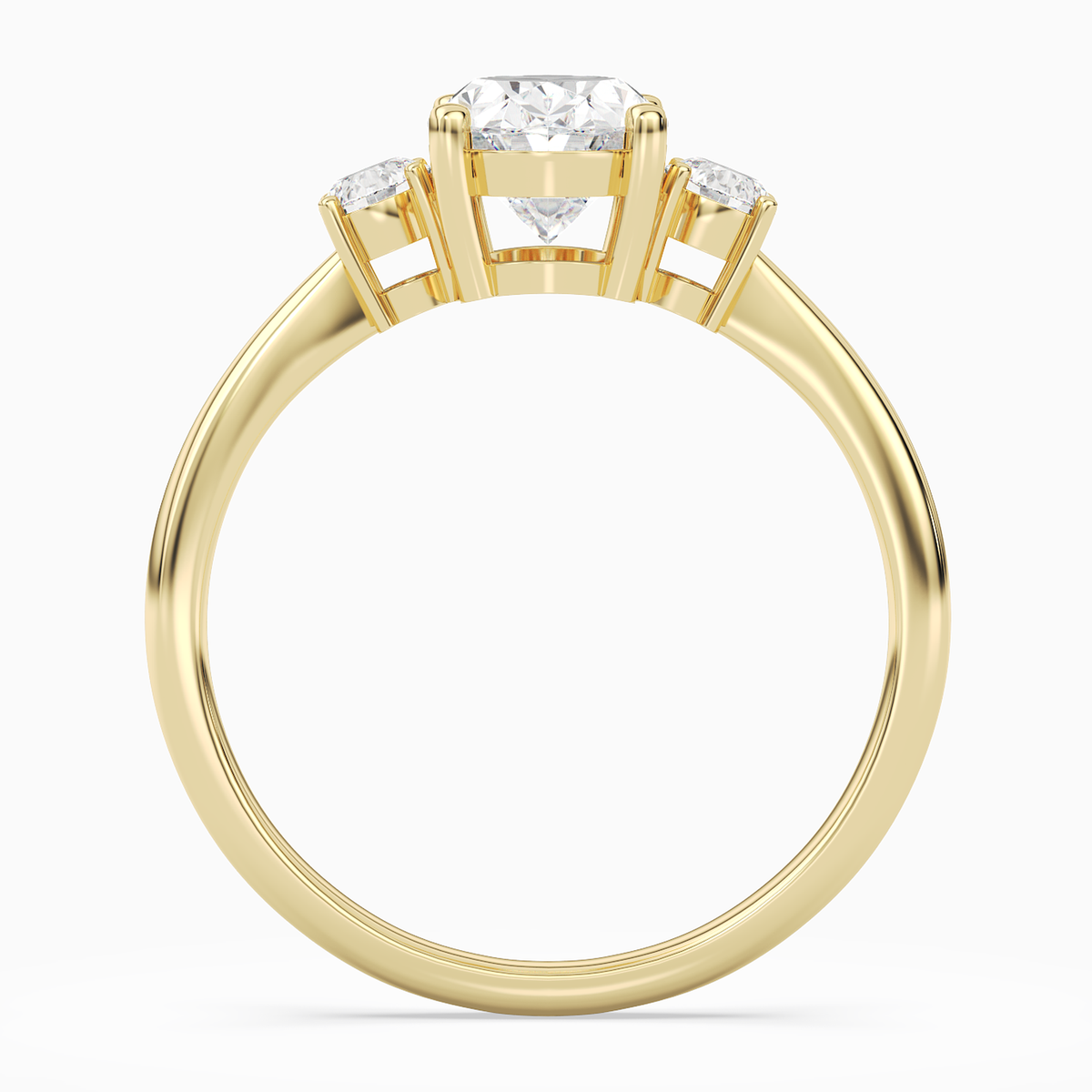 Oval Classic Round Three Stone Small Sides in 14K Yellow Gold side profile