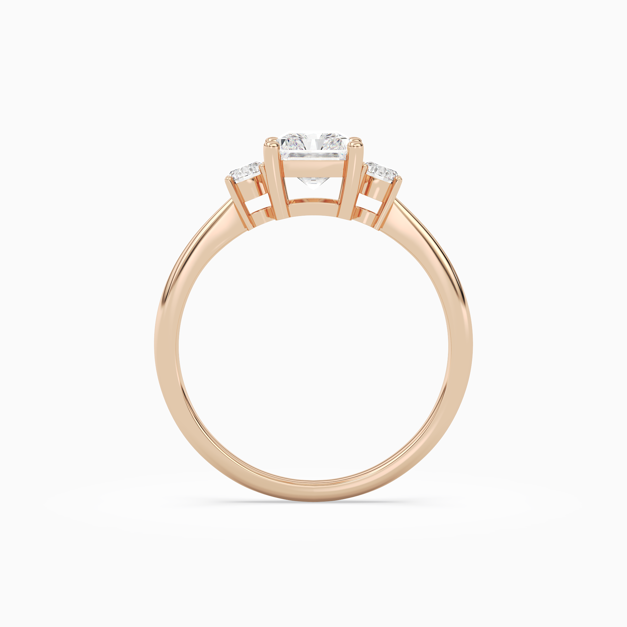 Radiant Classic Round Three Stone Small Sides in 14K Rose Gold side profile