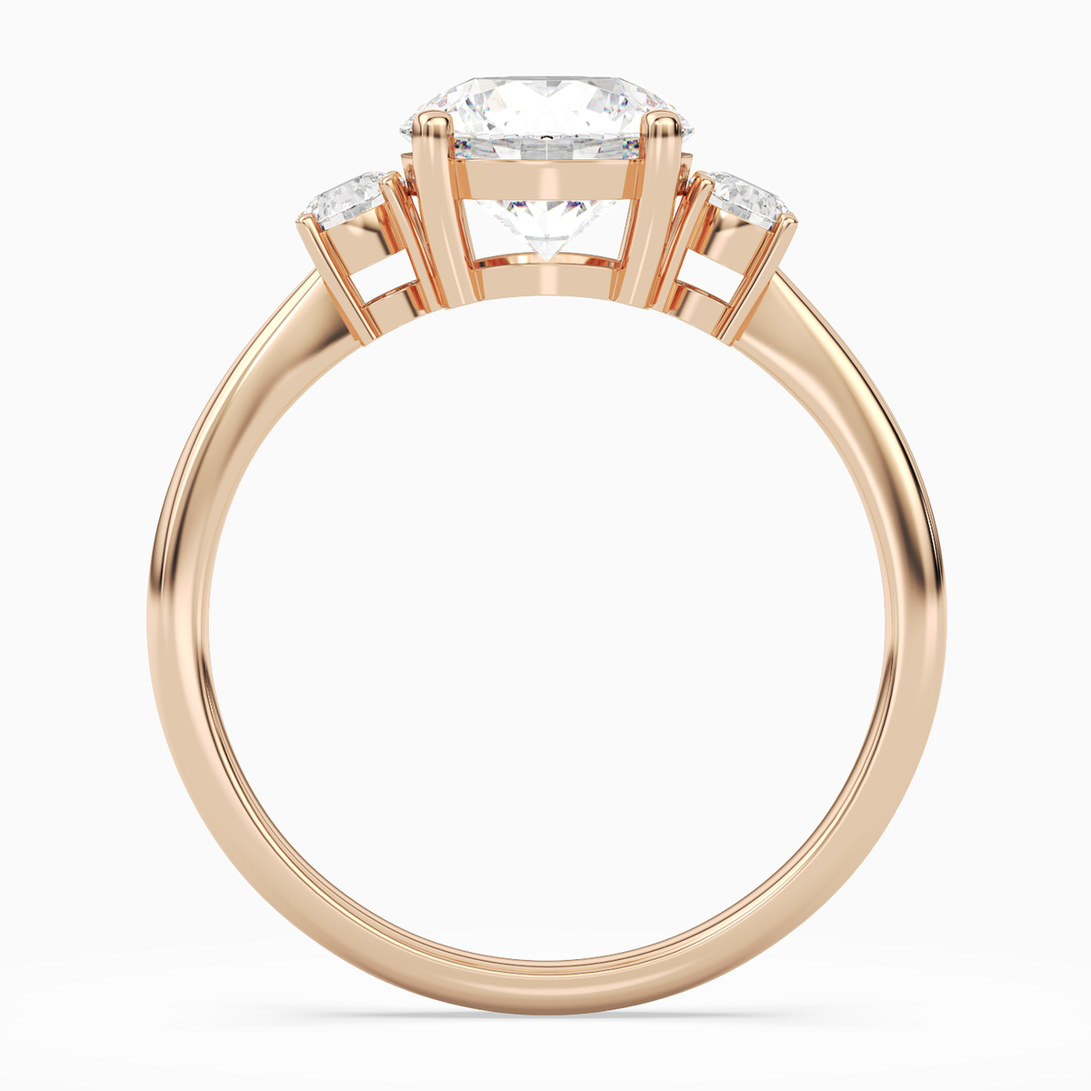 Round Classic Round Three Stone Small Sides in 14K Rose Gold side profile