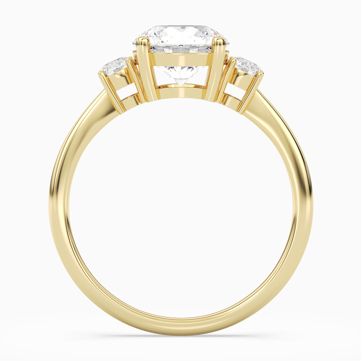 Round Classic Round Three Stone Small Sides in 14K Yellow Gold side profile