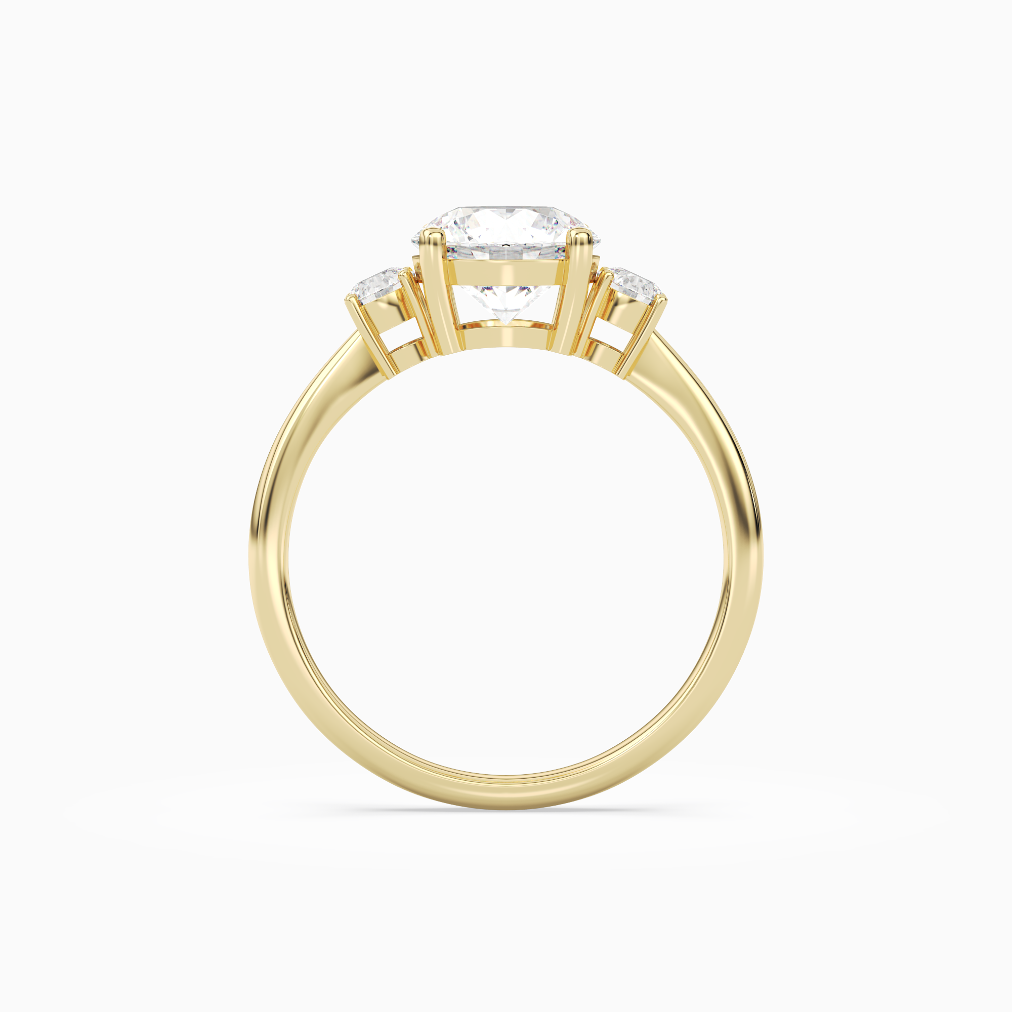 Round Classic Round Three Stone Small Sides in 18K Yellow Gold side profile