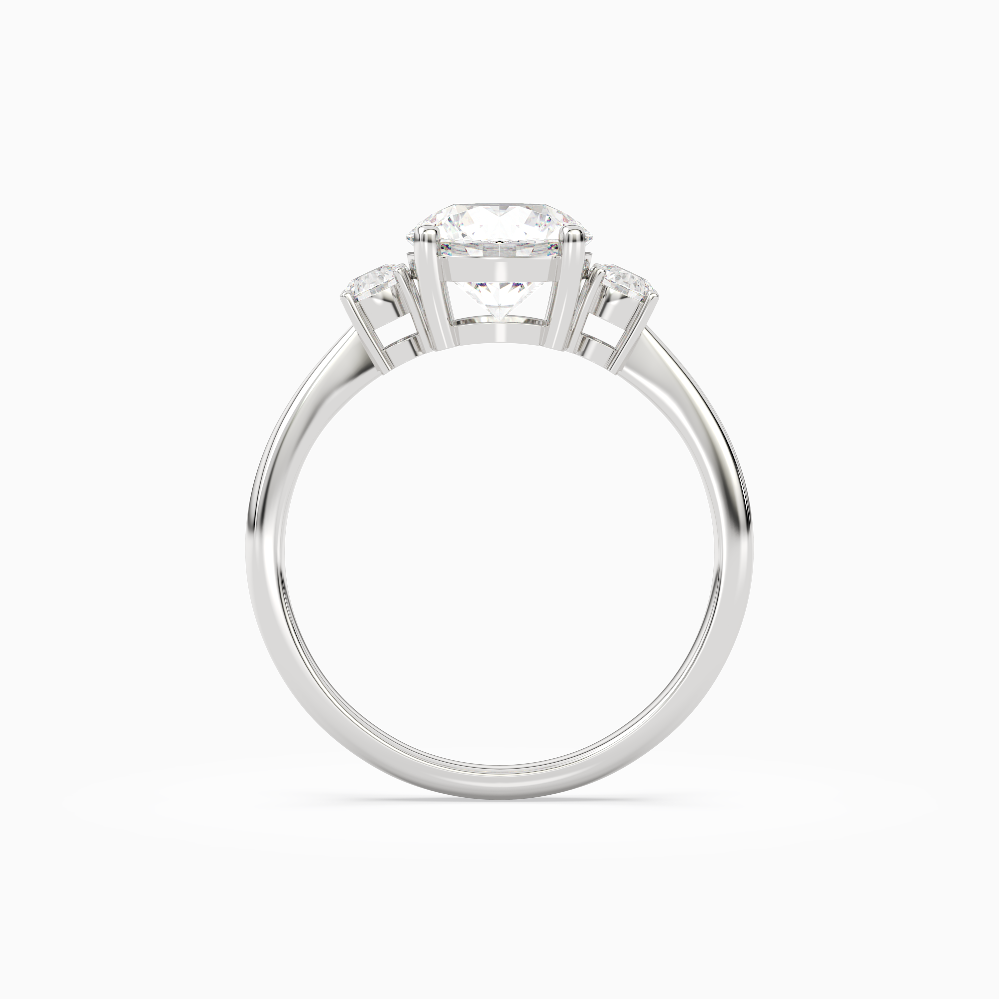 Round Classic Round Three Stone Small Sides in Platinum side profile