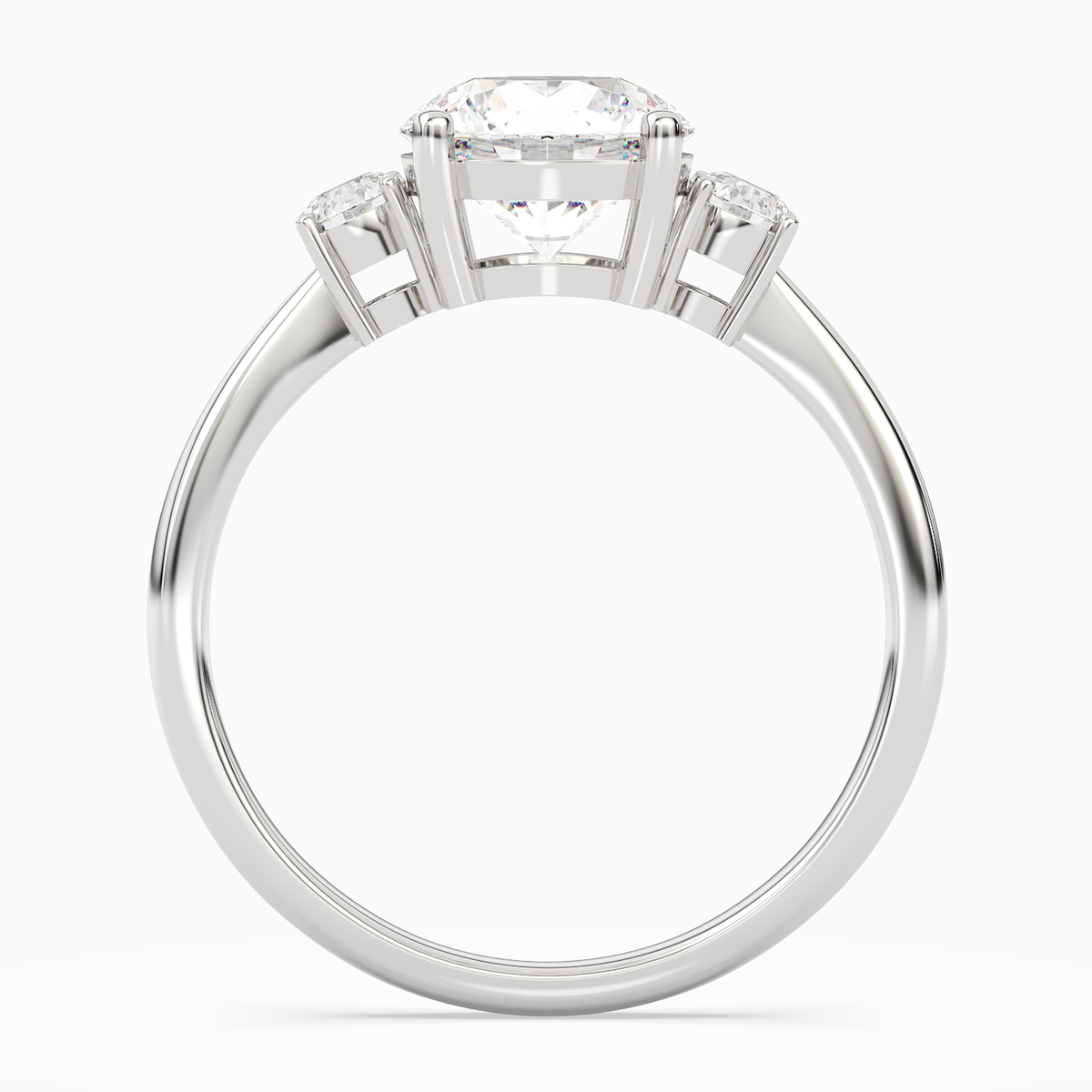 Round Classic Round Three Stone Small Sides in Platinum side profile