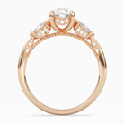 Oval Ornate Accented Three Stone in 14K Rose Gold side profile