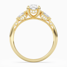 Oval Ornate Accented Three Stone in 14K Yellow Gold side profile