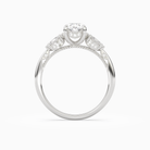 Oval Ornate Accented Three Stone in Platinum side profile