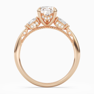 Pear Ornate Accented Three Stone in 14K Rose Gold side profile