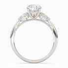 Pear Ornate Accented Three Stone in Platinum side profile