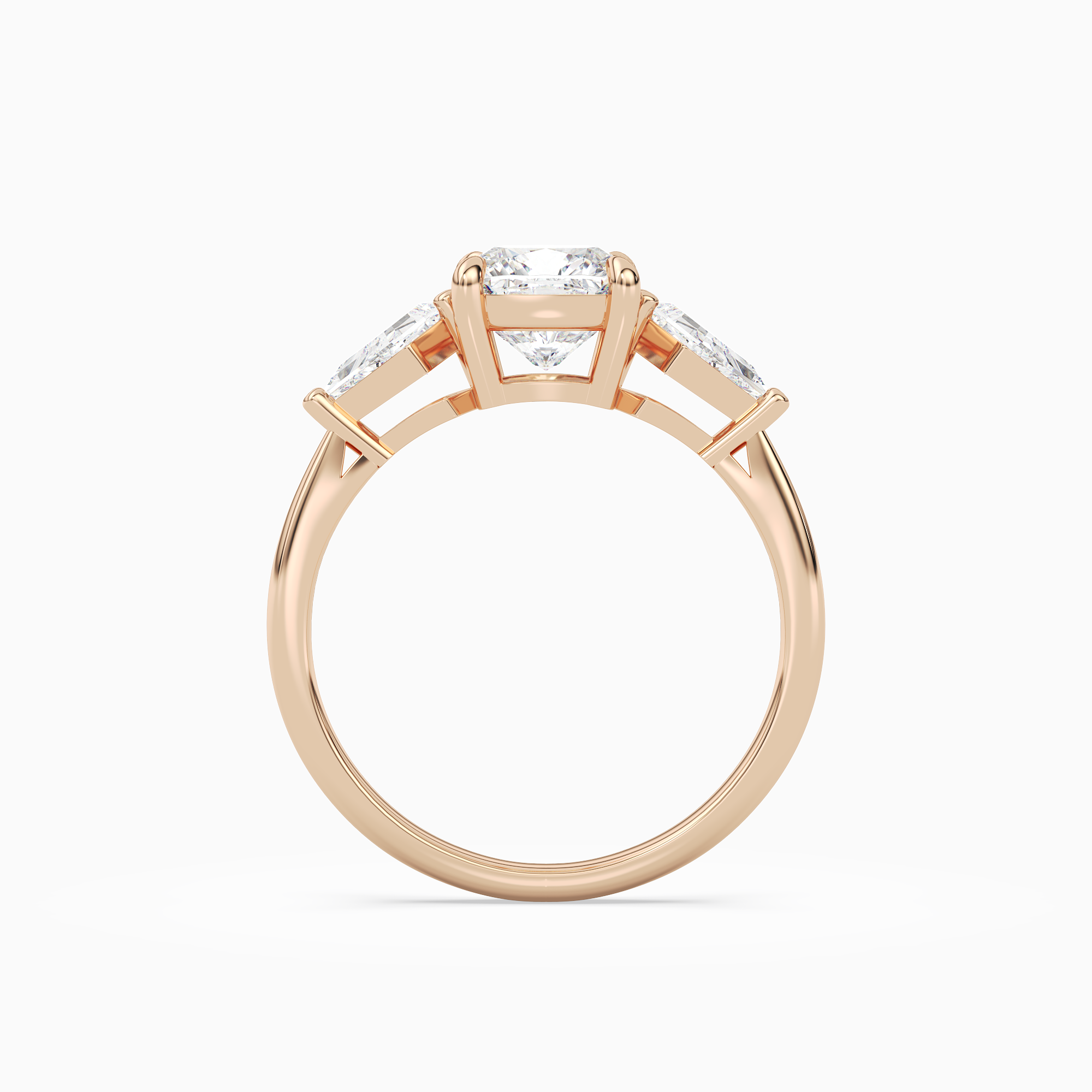 Cushion Kite Side Three Stone Large Sides in 14K Rose Gold side profile