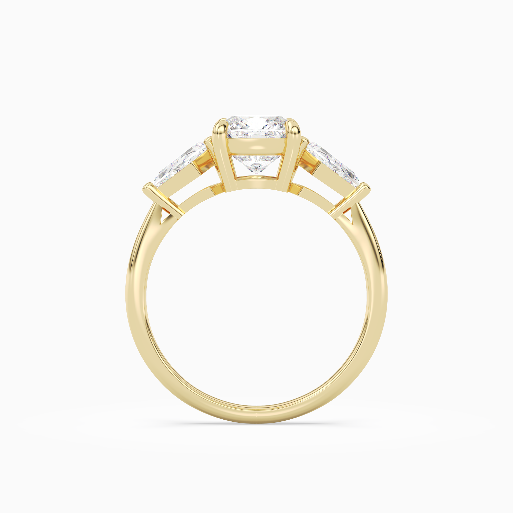 Cushion Kite Side Three Stone Large Sides in 14K Yellow Gold side profile