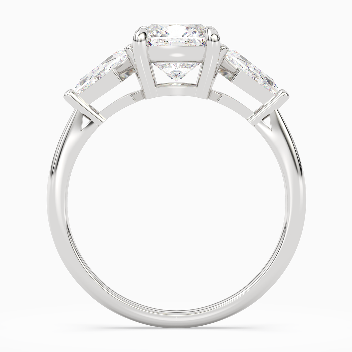 Cushion Kite Side Three Stone Large Sides in 18K White Gold side profile