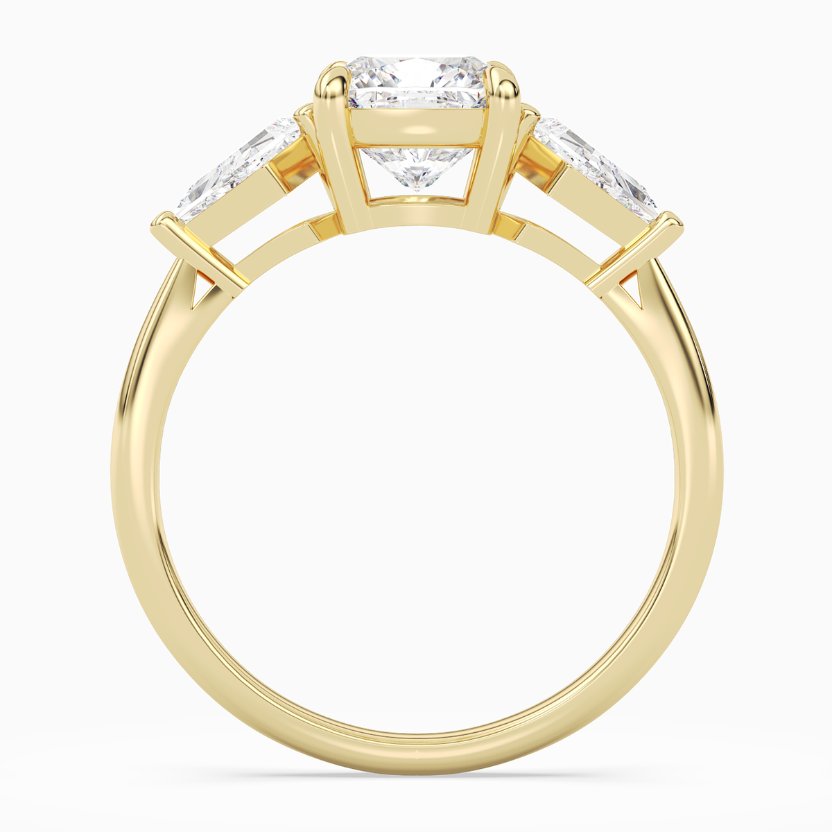 Cushion Kite Side Three Stone Large Sides in 18K Yellow Gold side profile