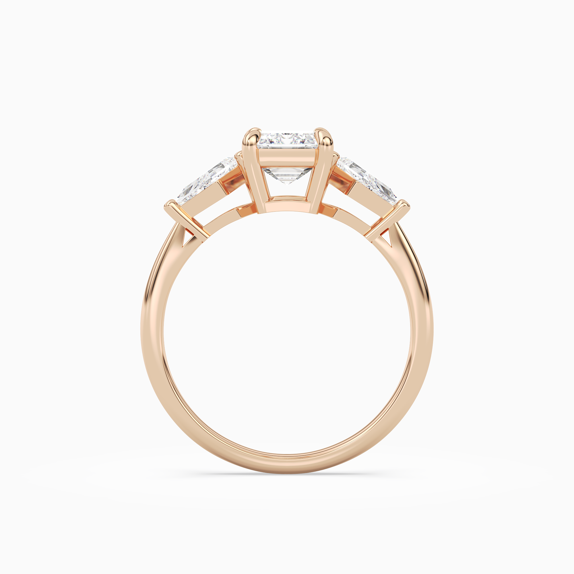 Emerald Kite Side Three Stone Large Sides in 14K Rose Gold side profile