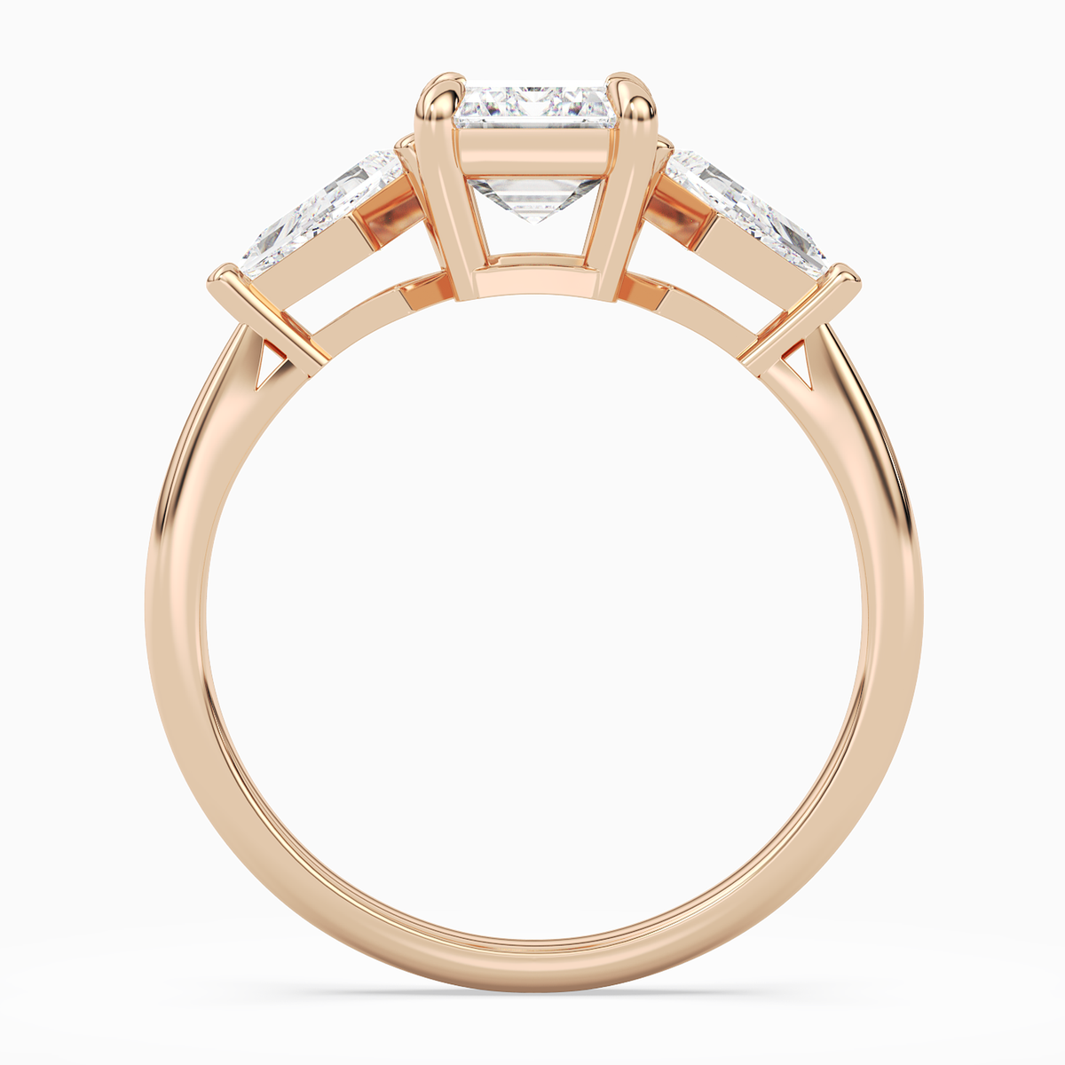 Emerald Kite Side Three Stone Large Sides in 14K Rose Gold side profile