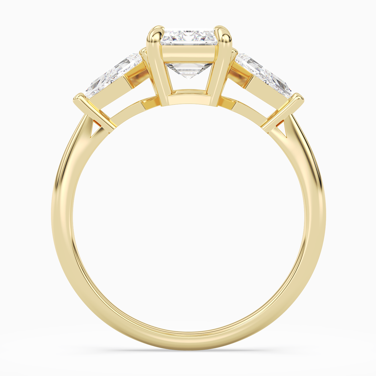Emerald Kite Side Three Stone Large Sides in 14K Yellow Gold side profile