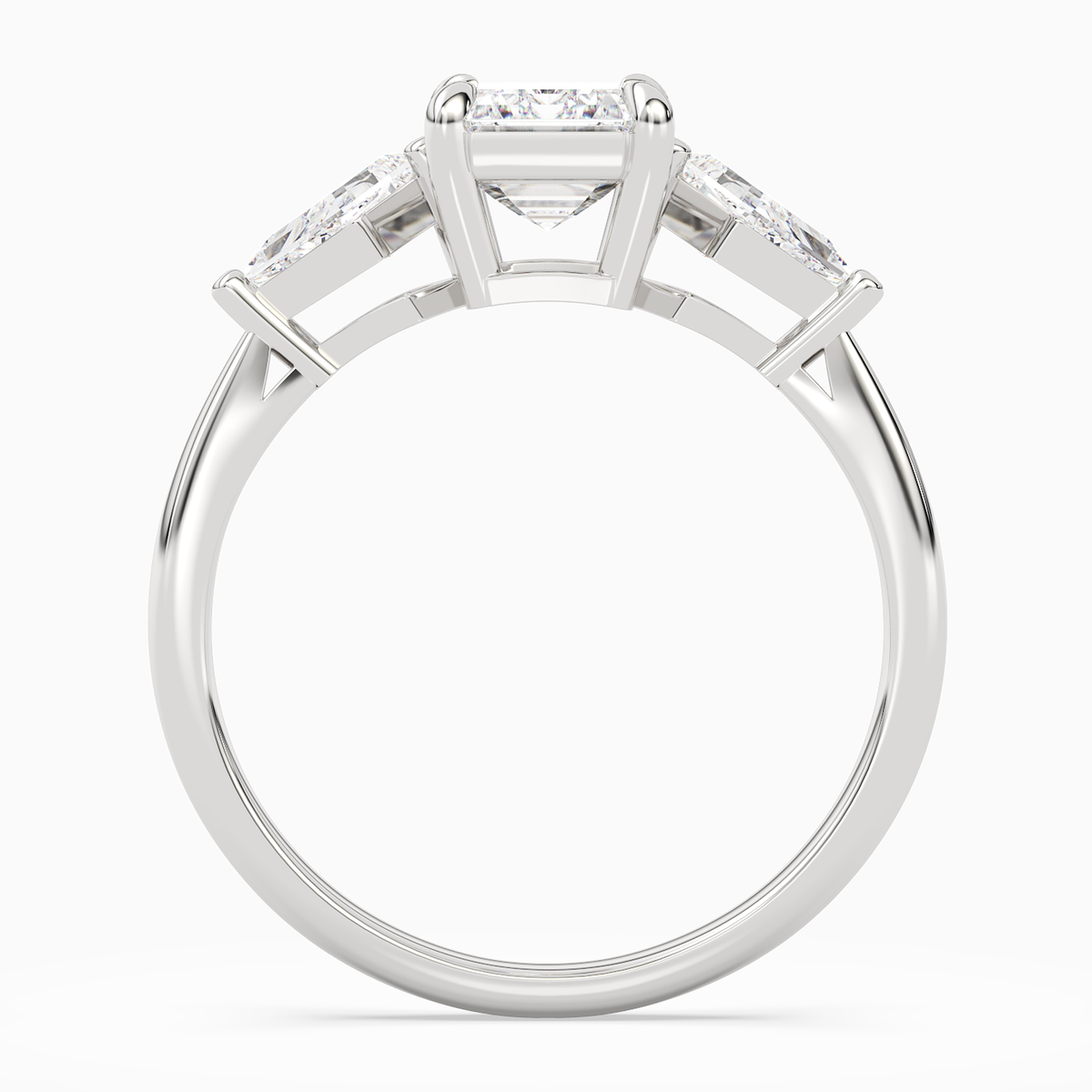Emerald Kite Side Three Stone Large Sides in 18K White Gold side profile