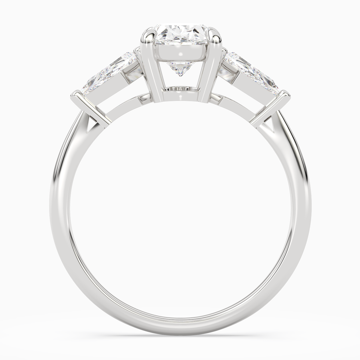 Oval Kite Side Three Stone Large Sides in 14K White Gold side profile
