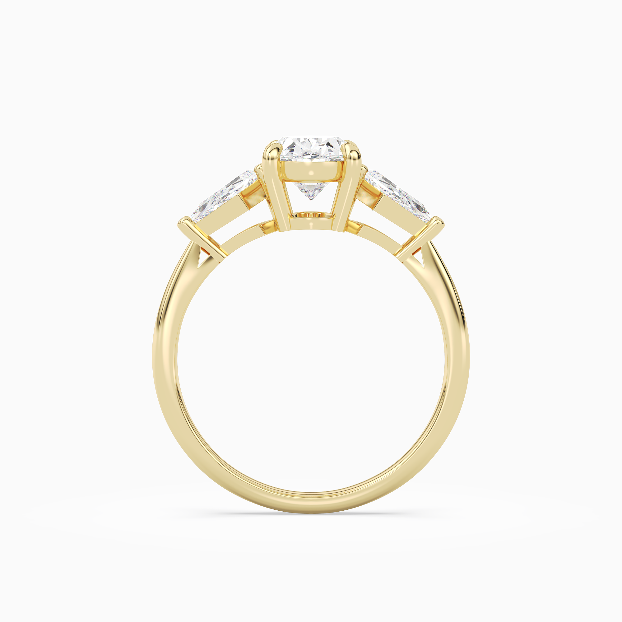 Oval Kite Side Three Stone Large Sides in 14K Yellow Gold side profile