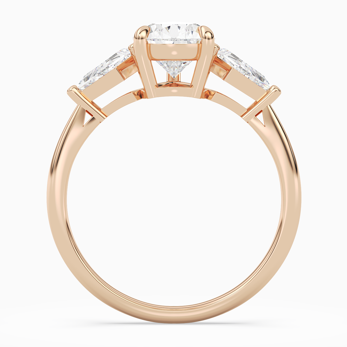 Pear Kite Side Three Stone Large Sides in 14K Rose Gold side profile