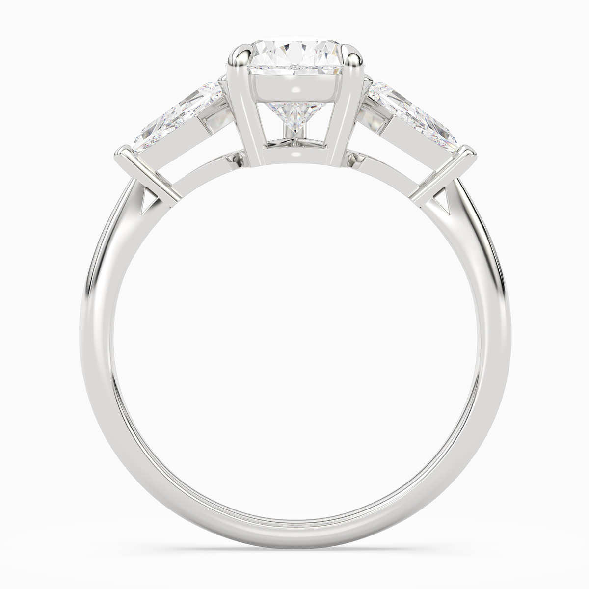 Pear Kite Side Three Stone Large Sides in Platinum side profile