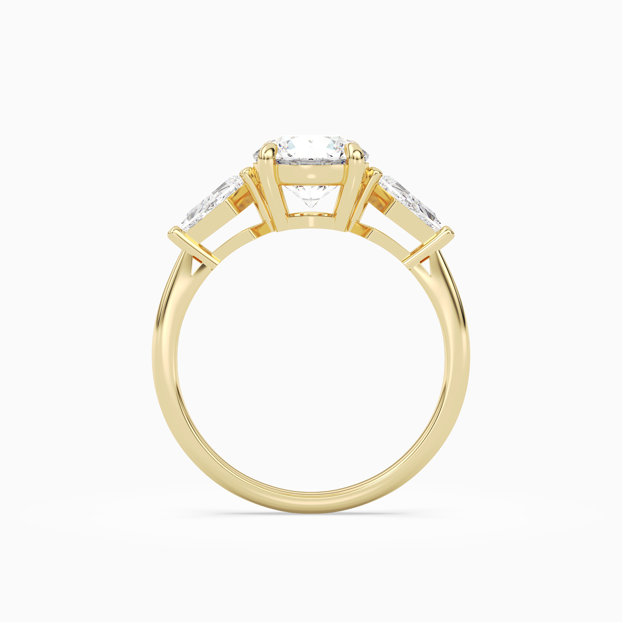 Round Kite Side Three Stone Large Sides in 18K Yellow Gold side profile