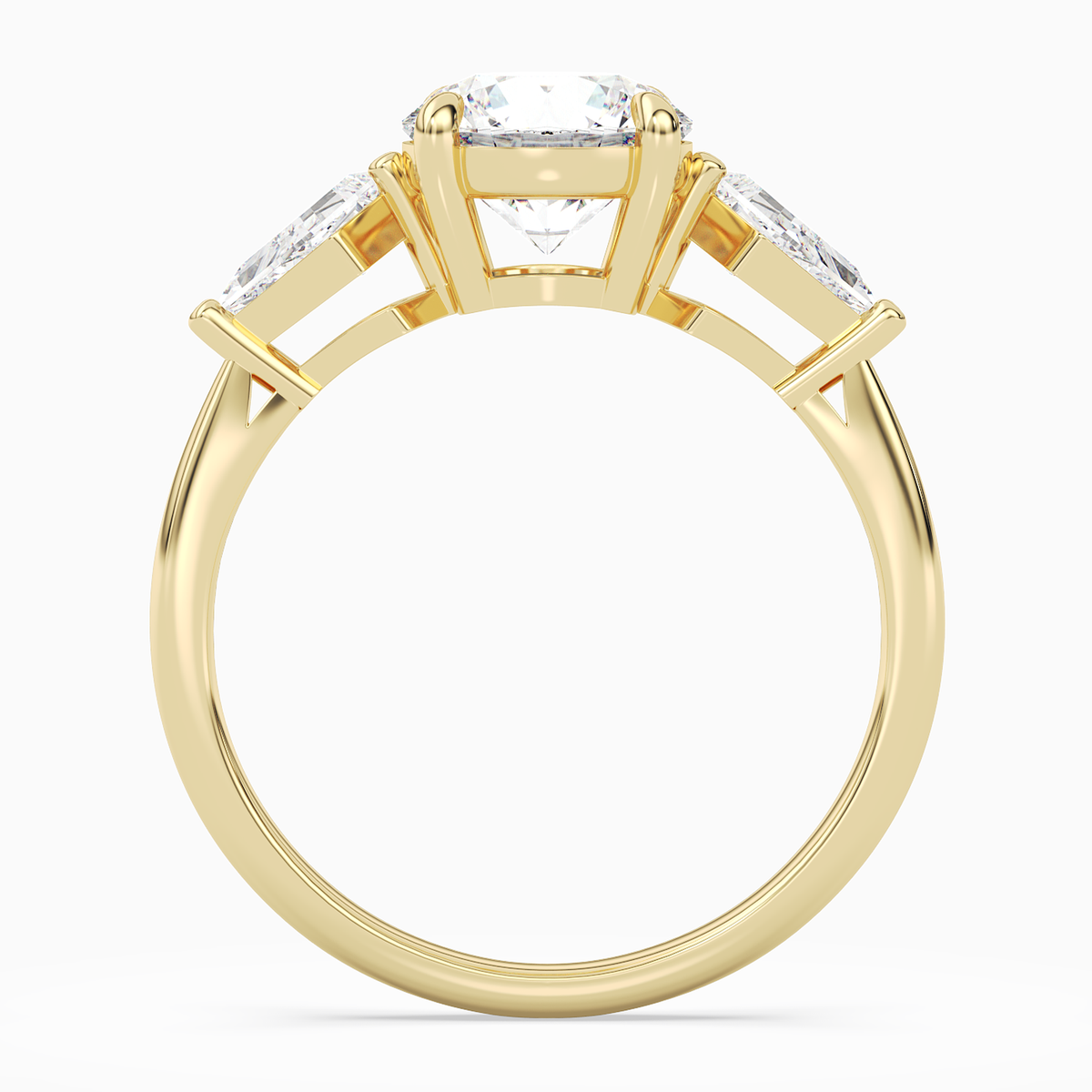 Round Kite Side Three Stone Large Sides in 18K Yellow Gold side profile