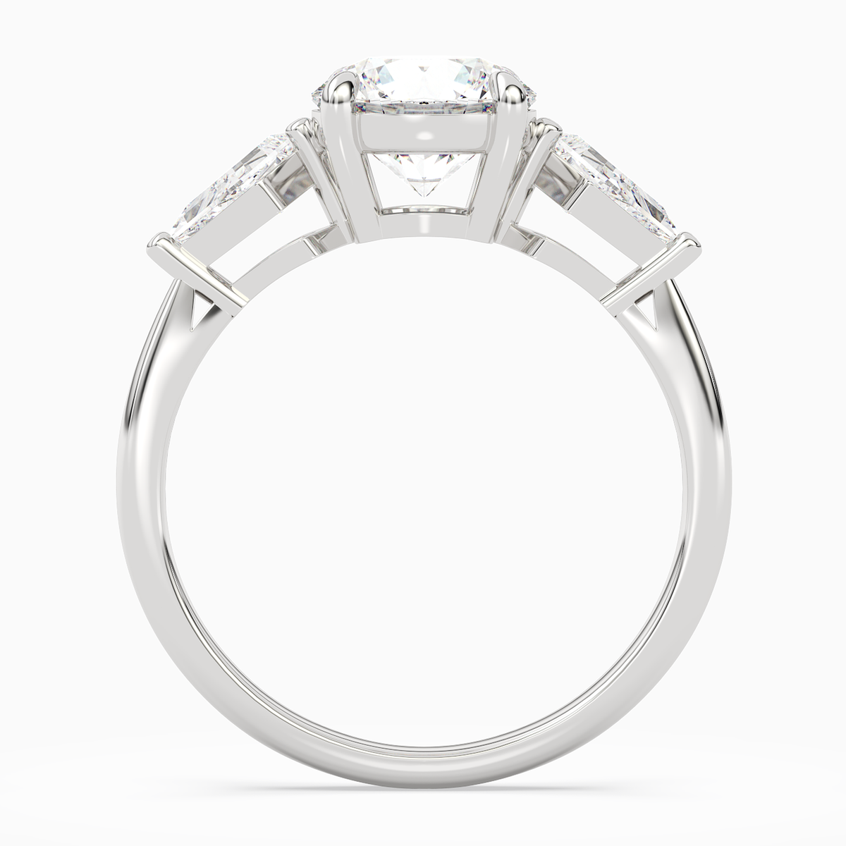 Round Kite Side Three Stone Large Sides in Platinum side profile