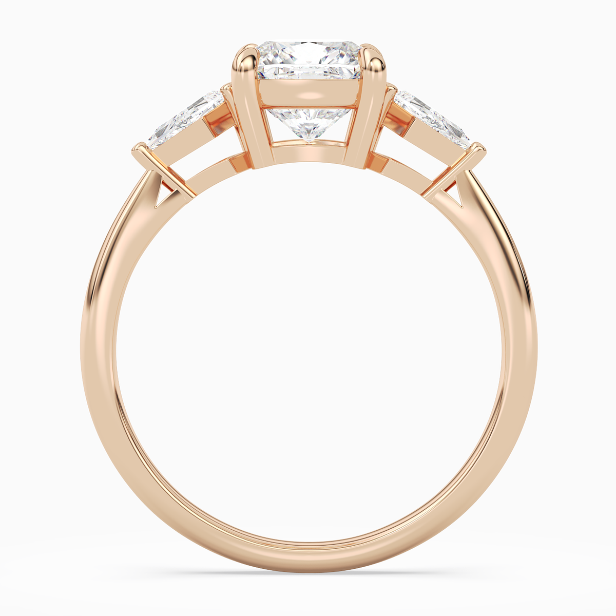 Cushion Kite Side Three Stone Small Sides in 14K Rose Gold side profile