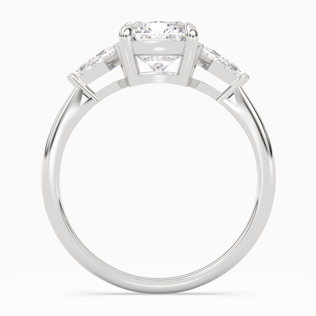 Cushion Kite Side Three Stone Small Sides in 14K White Gold side profile