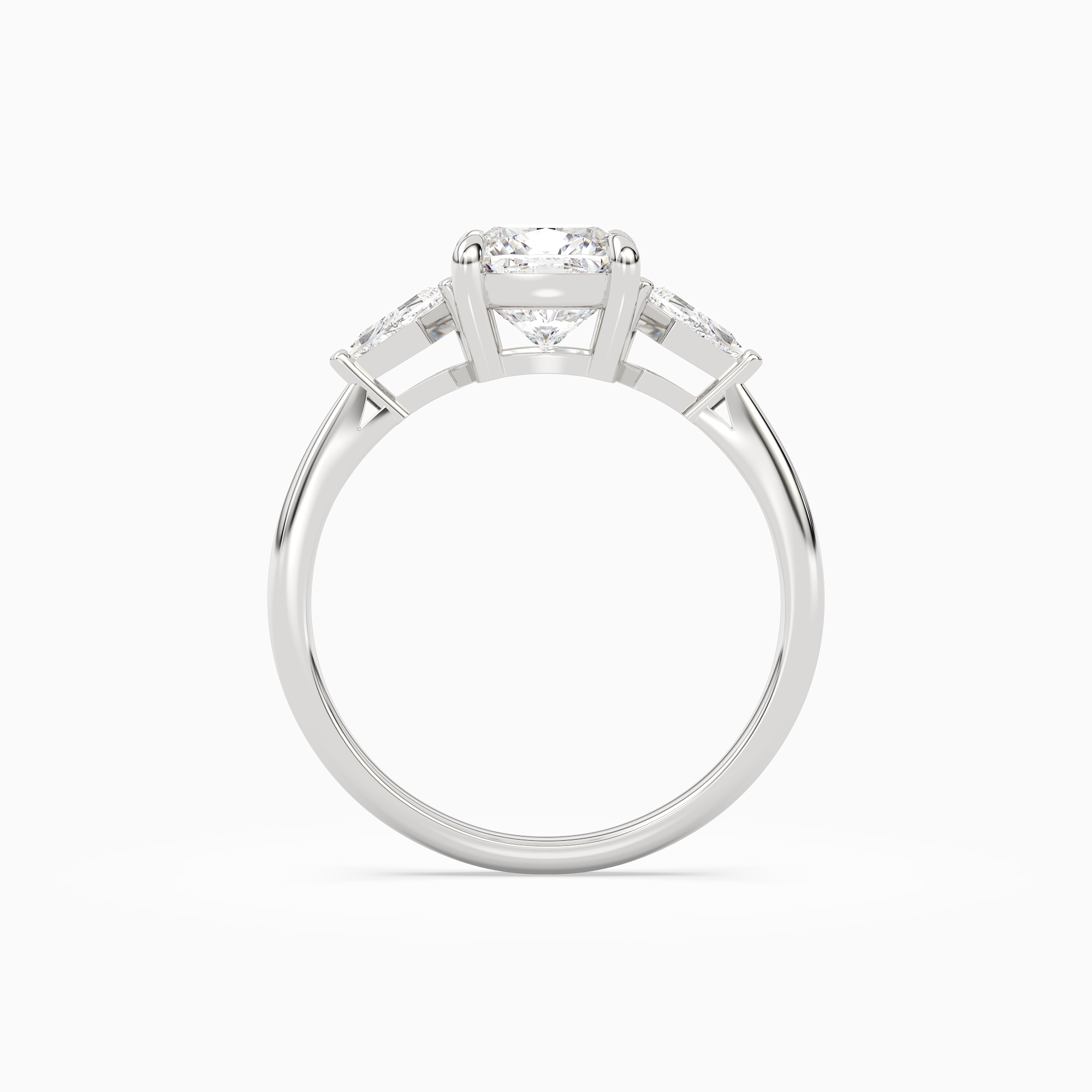 Cushion Kite Side Three Stone Small Sides in 18K White Gold side profile